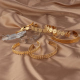 Punk Vintage Bracelet for Women Stainless Steel Bangle Cuff Leaf Charms