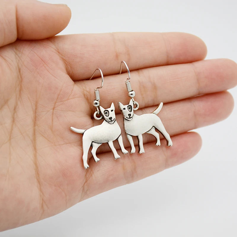 Vintage Bull Terrier Dog Drop Earrings Boho Dangle Earrings