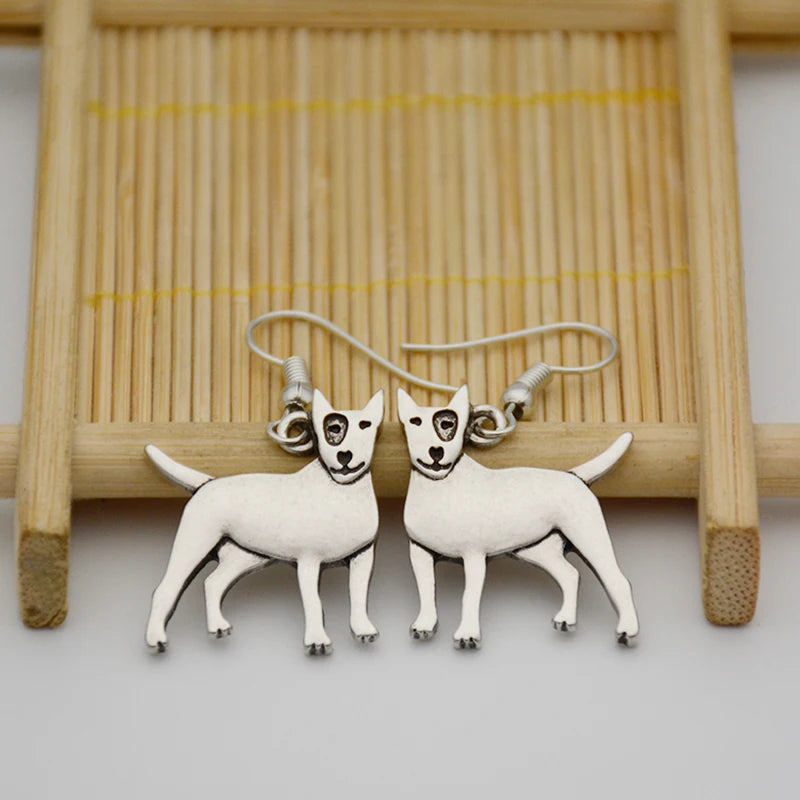 Vintage Bull Terrier Dog Drop Earrings Boho Dangle Earrings