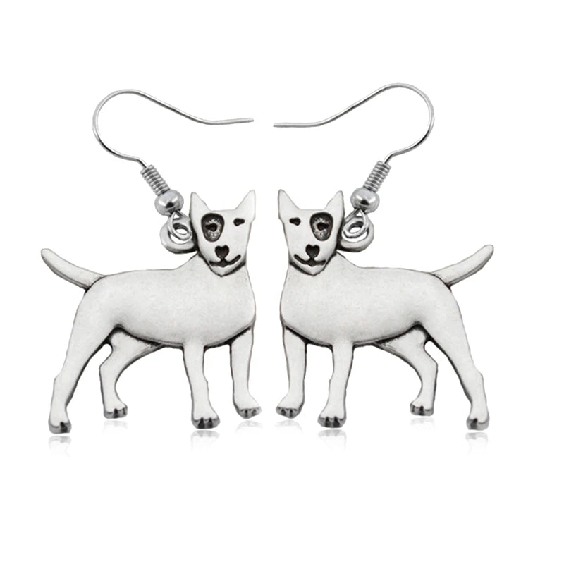 Vintage Bull Terrier Dog Drop Earrings Boho Dangle Earrings