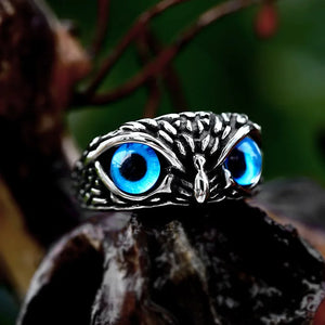 Punk Owl Stone Eyes Stainless Steel Animal Ring Men Women Jewelry