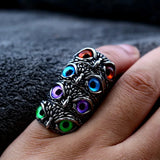 Punk Owl Stone Eyes Stainless Steel Animal Ring Men Women Jewelry