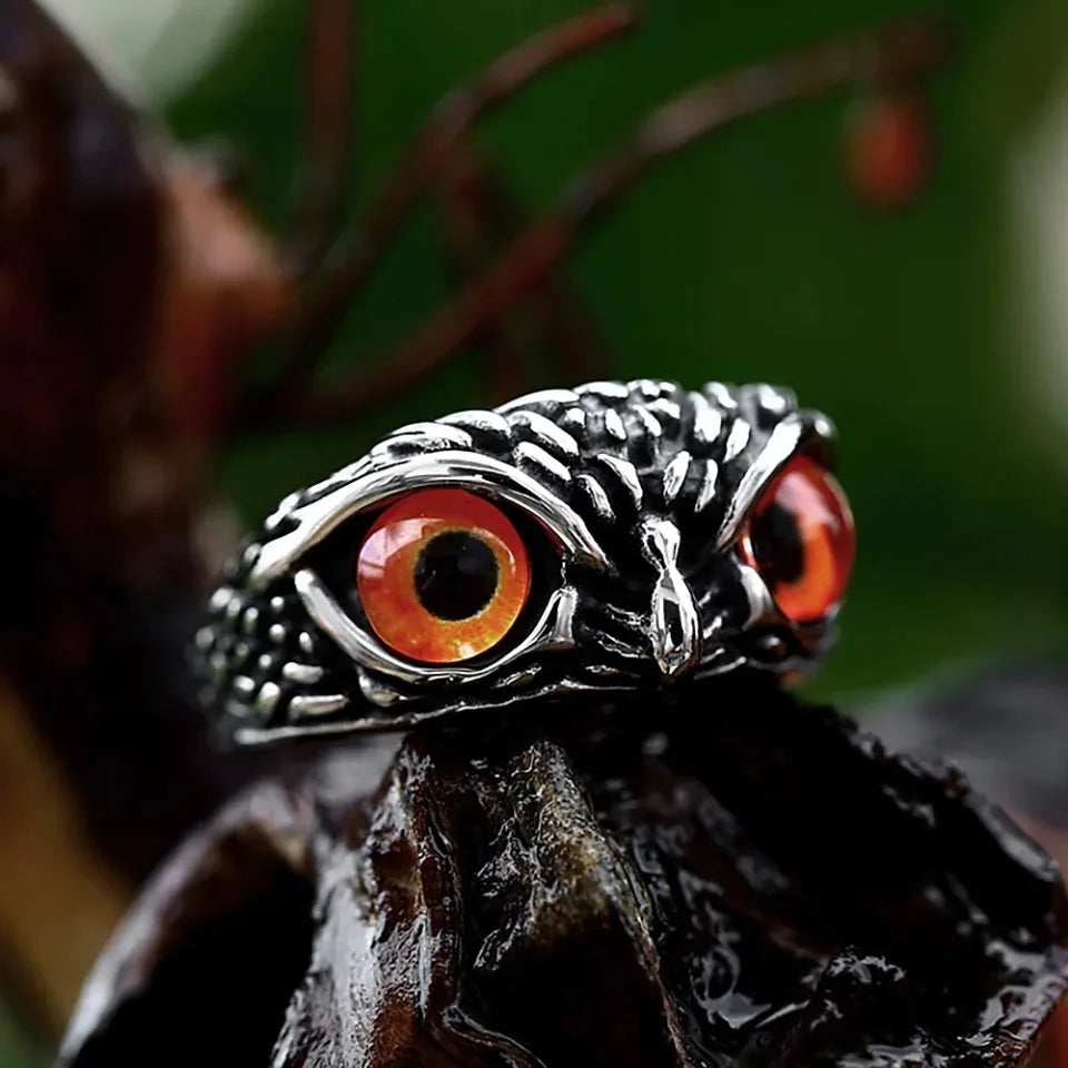 Punk Owl Stone Eyes Stainless Steel Animal Ring Men Women Jewelry