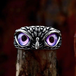 Punk Owl Stone Eyes Stainless Steel Animal Ring Men Women Jewelry