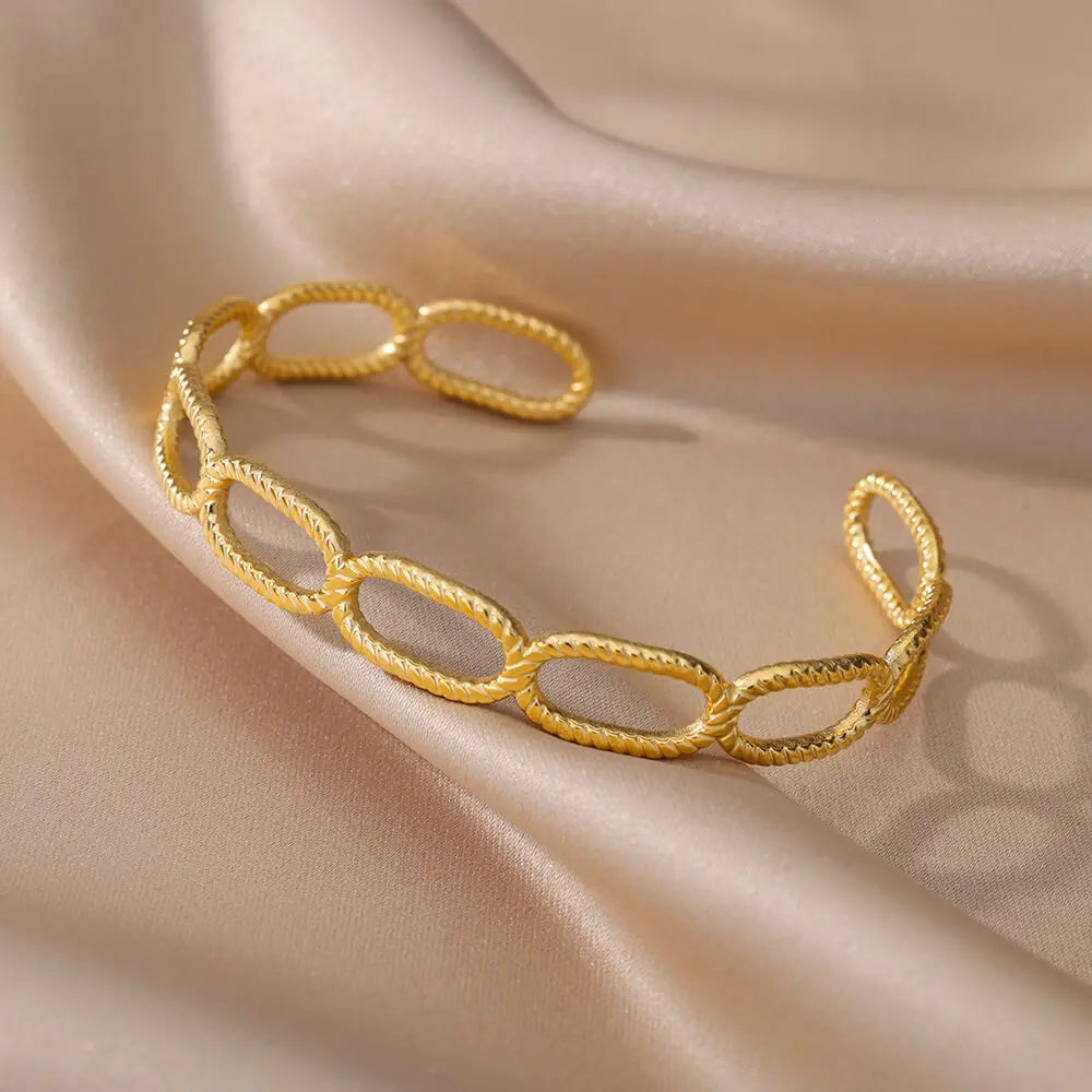 Vintage Geometric O Chain Bangle Stainless Steel Cuff Bracelet