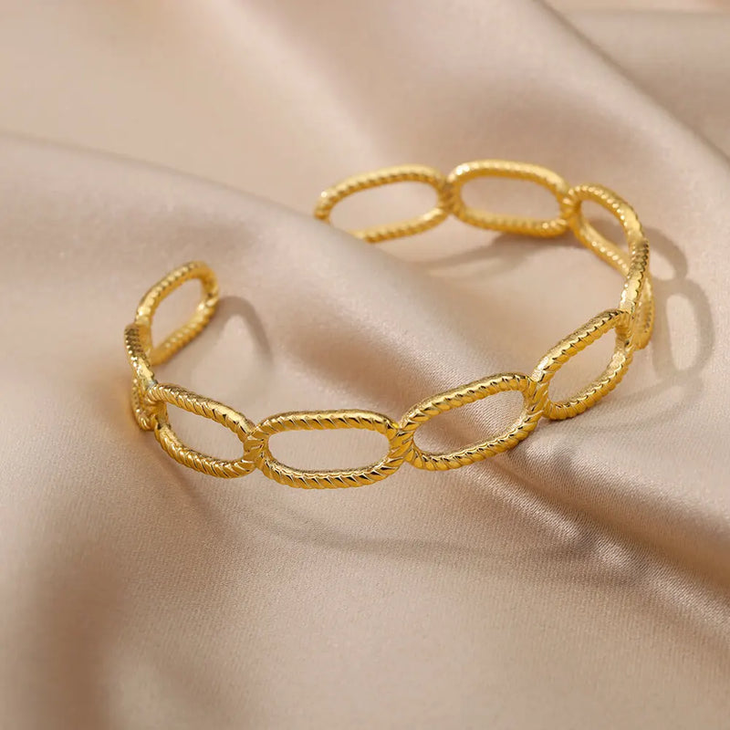Vintage Geometric O Chain Bangle Stainless Steel Cuff Bracelet
