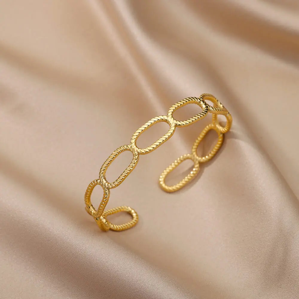Vintage Geometric O Chain Bangle Stainless Steel Cuff Bracelet
