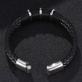 Vintage Double Layer Braided Leather Bracelet Men Stainless Steel Magnetic Clasp