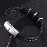 Vintage Double Layer Braided Leather Bracelet Men Stainless Steel Magnetic Clasp