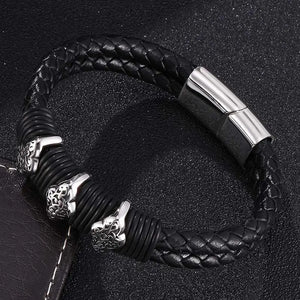 Vintage Double Layer Braided Leather Bracelet Men Stainless Steel Magnetic Clasp