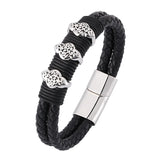 Vintage Double Layer Braided Leather Bracelet Men Stainless Steel Magnetic Clasp