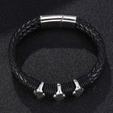 Vintage Double Layer Braided Leather Bracelet Men Stainless Steel Magnetic Clasp