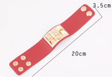 Punk Circular Leather Bracelet Red Rivet Stud Wide Cuff Gothic Rock Unisex