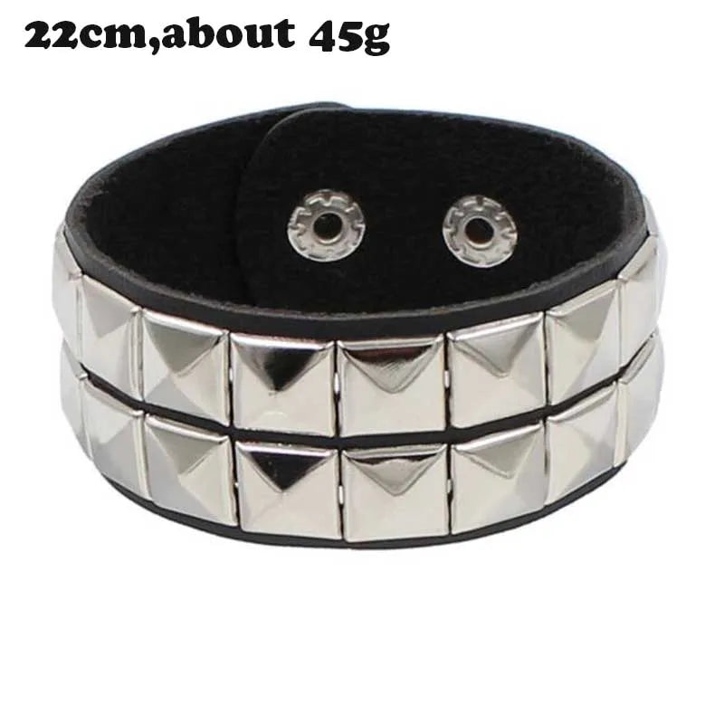 Punk Circular Leather Bracelet Red Rivet Stud Wide Cuff Gothic Rock Unisex