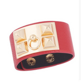 Punk Circular Leather Bracelet Red Rivet Stud Wide Cuff Gothic Rock Unisex