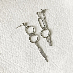 925 Silver Circle Geometric Tassel Long Earrings