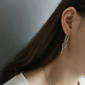 925 Silver Circle Geometric Tassel Long Earrings