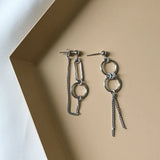 925 Silver Circle Geometric Tassel Long Earrings