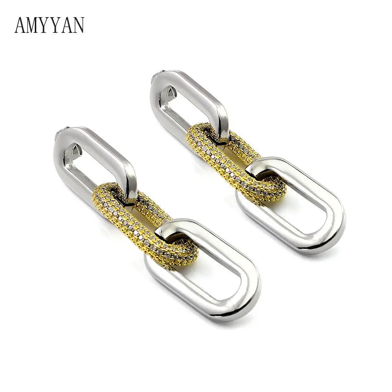 Punk Chain Hoop Earrings with Stone