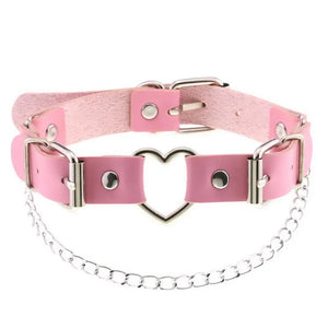 Punk Heart Chain Pendant Choker Leather Necklace