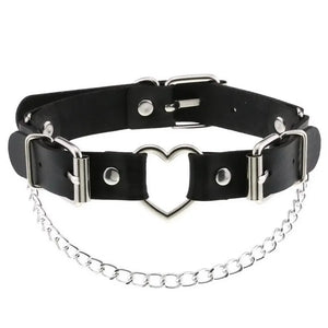 Punk Heart Chain Pendant Choker Leather Necklace