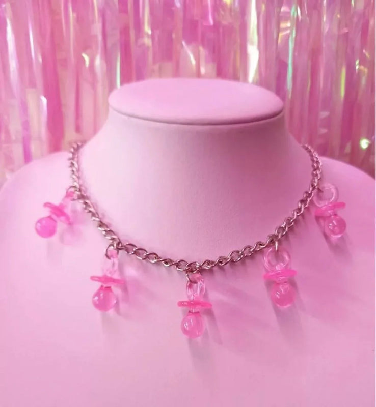 Punk Pink Pacifier Necklace for Infants