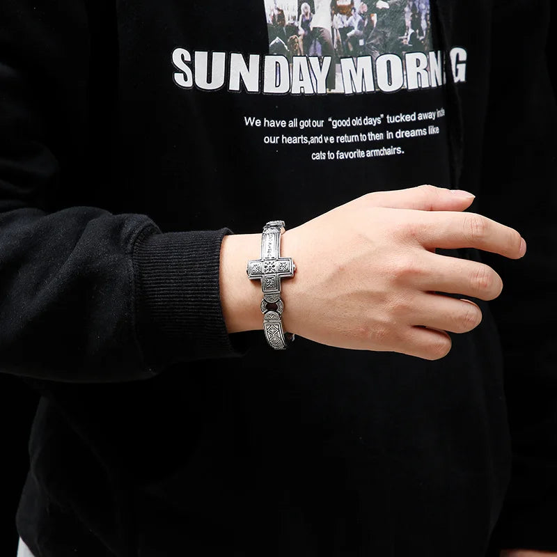 Punk Retro Cross Titanium Steel Men's Bracelet