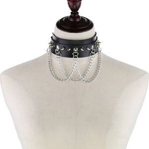 Punk Rivet Spike Leather Choker Necklace for Women