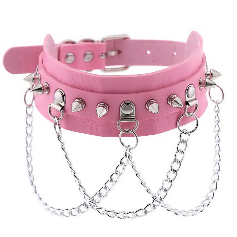 Punk Rivet Spike Leather Choker Necklace for Women