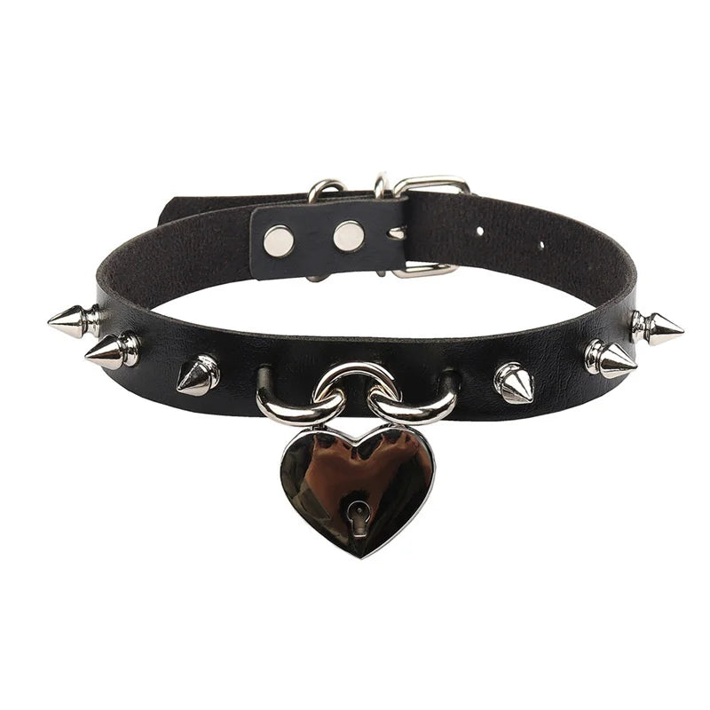 Punk Rock Harajuku Love Lock Pendant Leather Collar Rivet Necklace