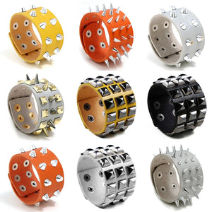 Punk Rock Men Bracelet Three Row Spikes Rivet Wide Cuff Gothic Bangle
