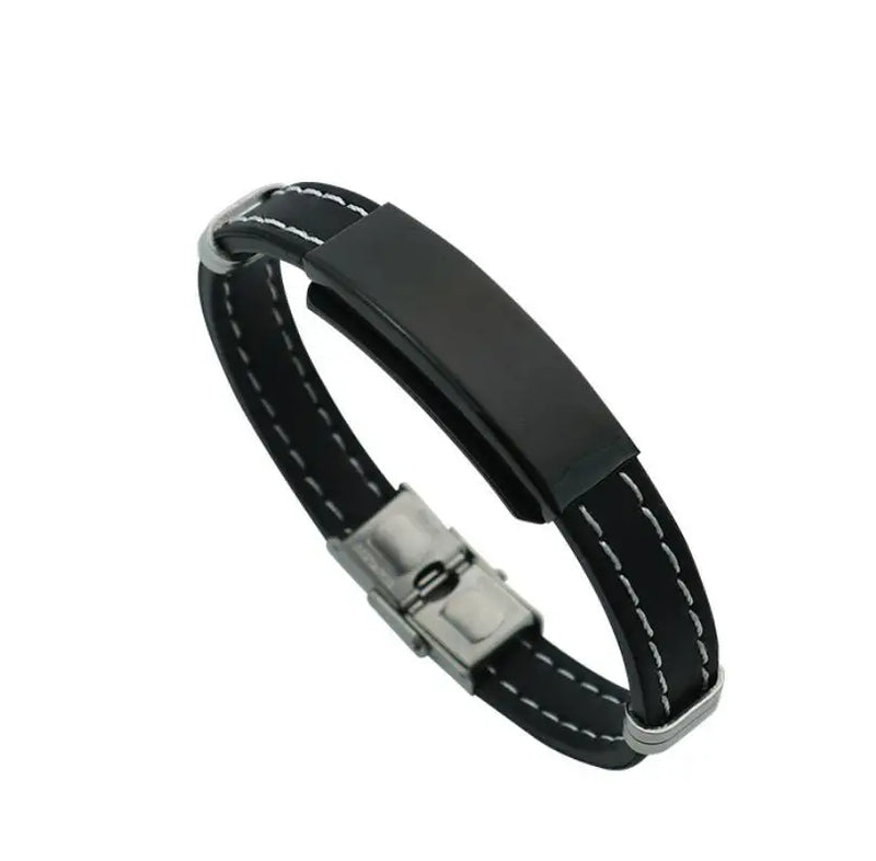 Punk Hand-Made Car Line Bracelet Stainless Steel Silicone Couple Jewelry