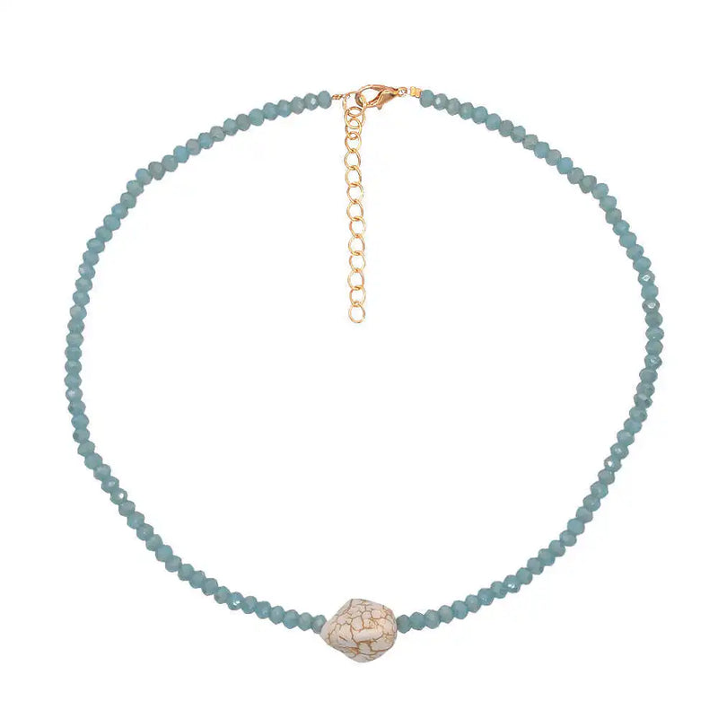 Punk Multi-Layer Metal Chain Necklace with Turquoise Pendant