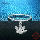 Sterling Silver Puppy Cat Paws Ring with Bear Paw Pendant Charm CZ Rings