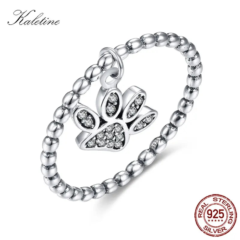 Sterling Silver Puppy Cat Paws Ring with Bear Paw Pendant Charm CZ Rings