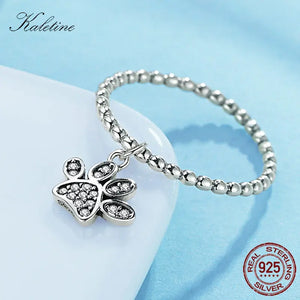 Sterling Silver Puppy Cat Paws Ring with Bear Paw Pendant Charm CZ Rings