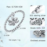 Sterling Silver Puppy Cat Paws Ring with Bear Paw Pendant Charm CZ Rings