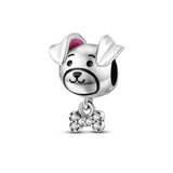 Dog & Bone Bead Charm for Bracelet Necklace, Silver Plated DIY Jewelry