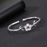 925 Silver Flowers Charm Bracelet Leaf Cuff Bangle