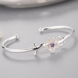 925 Silver Flowers Charm Bracelet Leaf Cuff Bangle