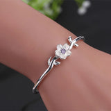 925 Silver Flowers Charm Bracelet Leaf Cuff Bangle