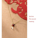 S925 Sterling Silver Goldfish Pendant Necklace Synthetic Red Gemstone Jewelry