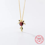 S925 Sterling Silver Goldfish Pendant Necklace Synthetic Red Gemstone Jewelry