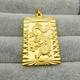 14K Dragon Relief Shape Square Pendant for Women Men