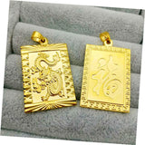 14K Dragon Relief Shape Square Pendant for Women Men