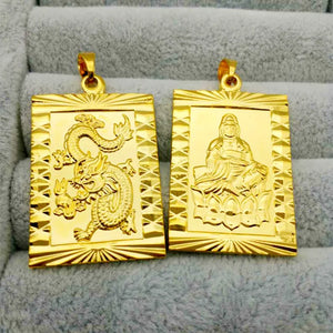 14K Dragon Relief Shape Square Pendant for Women Men