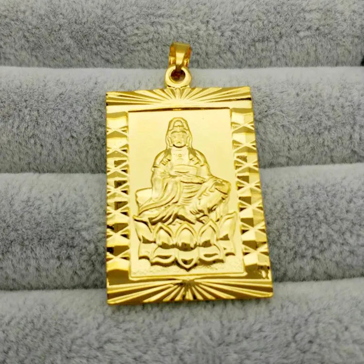14K Dragon Relief Shape Square Pendant for Women Men