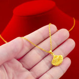 18K 999 Fairy Hollow Fan Pendant Chain for Women Jewelry Necklace
