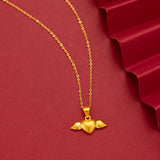 18K 999 Romantic Angel Heart Pendant Necklace for Women