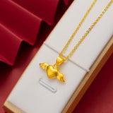 18K 999 Romantic Angel Heart Pendant Necklace for Women